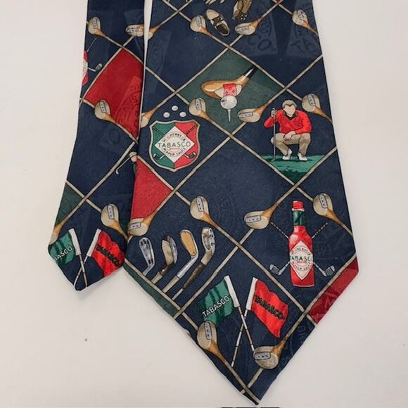 Tabasco Golf Themed 100% Silk Neck Tie Made in USA Novelty 58 1/2" x 4" EUC - Picture 6 of 8